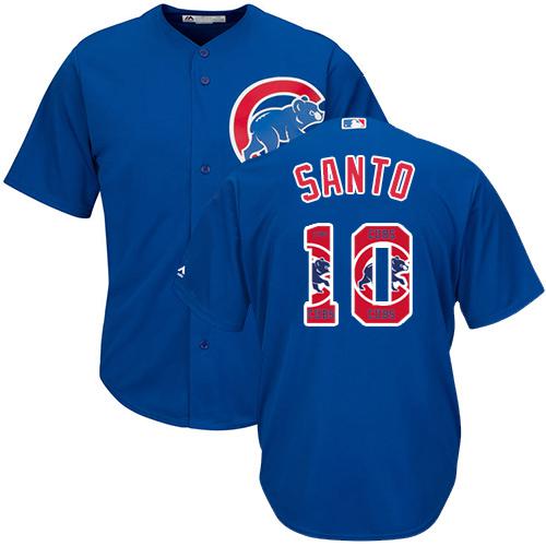 Cubs #10 Ron Santo Blue Team Logo Fashion Stitched MLB Jersey